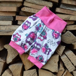 Bavlněné kraťasy Sovičky růžové na bílé