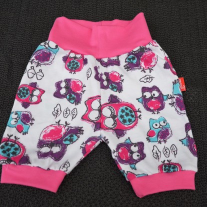 Bavlněné kraťasy Sovičky růžové na bílé