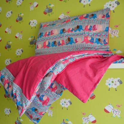 Dětské povlečení Sloníci Pastel/malinová